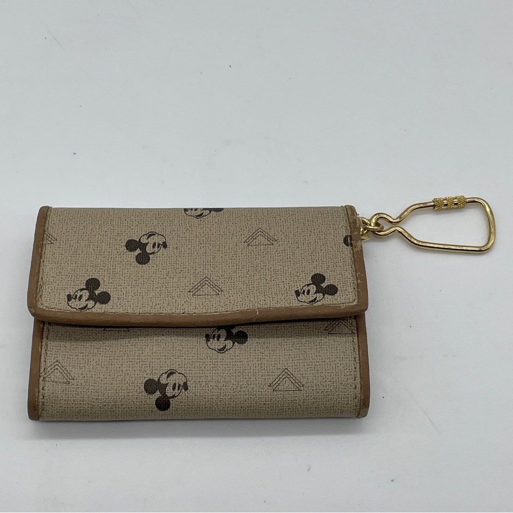 Mickey Mouse Disney Wallet Coin Purse Credit Card Holder Beige Key Chain